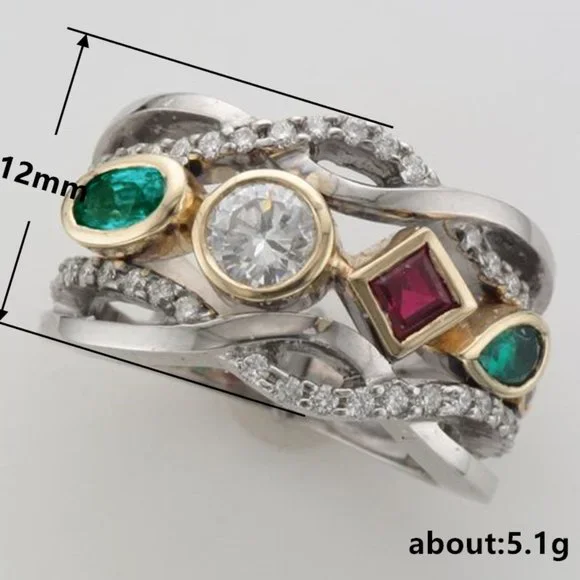 "925 Silver Plated Tricolor 3A CZ Eternity Diamond Ring, - Picture 7 of 7